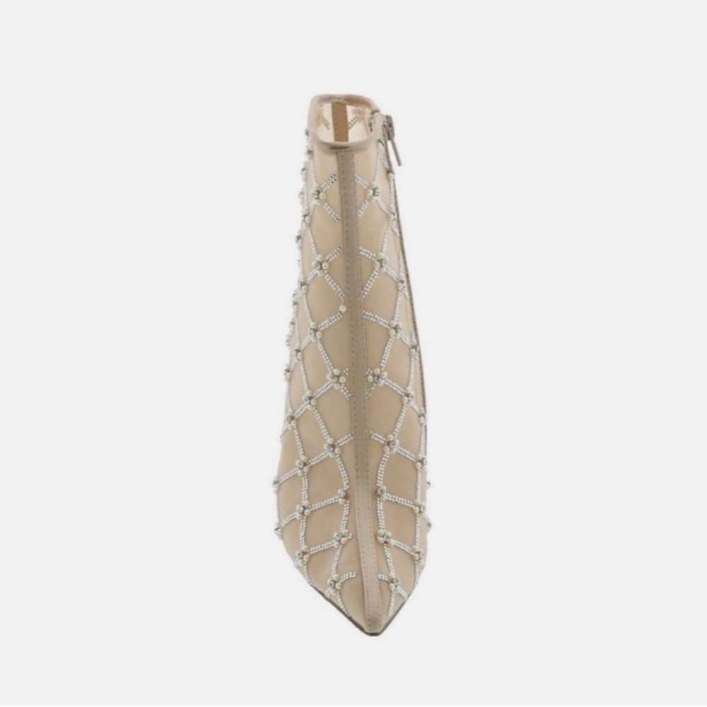Betsey Johnson Beige Crystal-Embellished Pointed Ankle Bootie - Picture 6 of 10